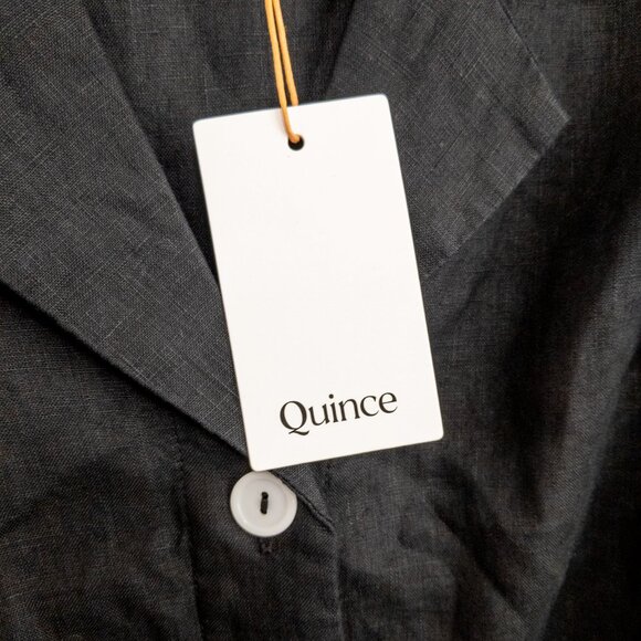 QUINCE XS 100% European Linen Button Front Dress in Black Midi Belted Vacay NWT - Picture 6 of 6